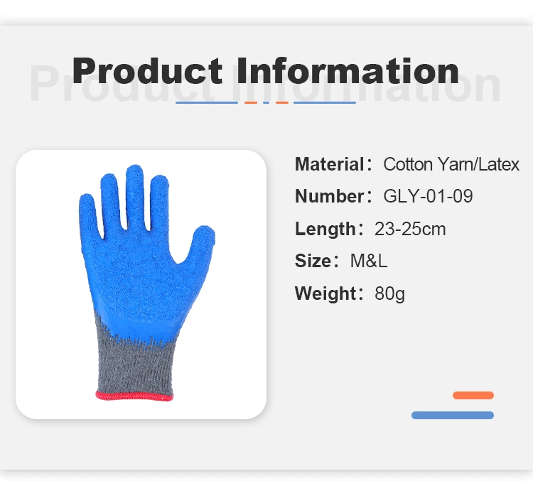 100g Thread Polycotton Latex Crinkle Palm Coated Protective Safety Work Rubber Labor Gloves