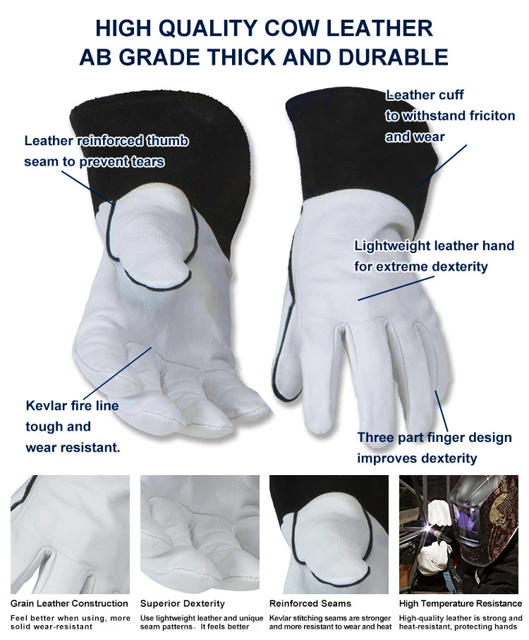 Goatskin Leather Durability Kevlar Fit Laser Safety Leather Argon TIG Welding Gloves