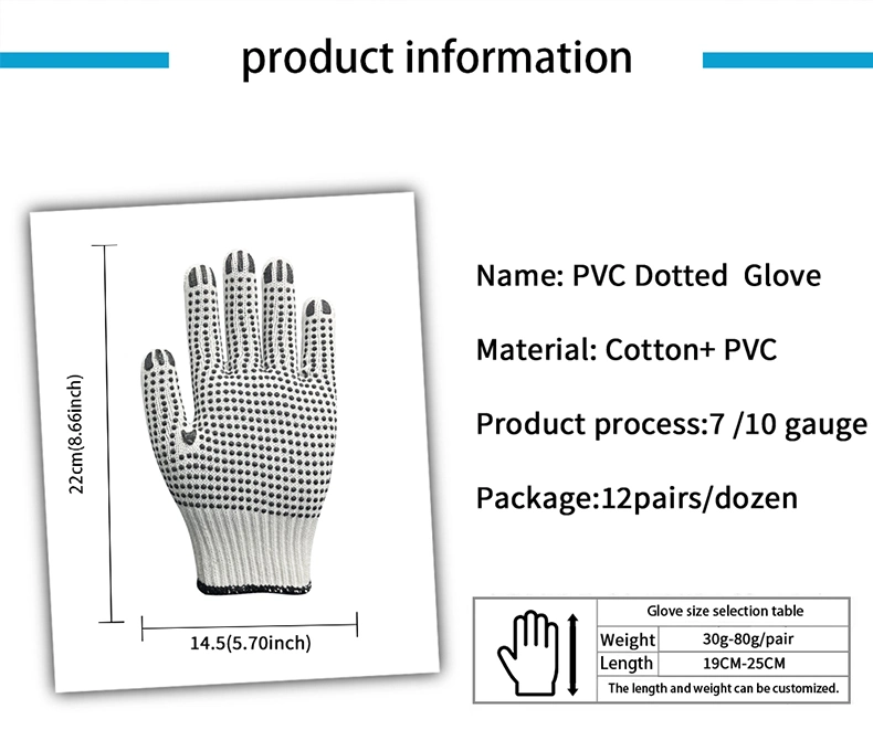 Custom Logo PVC Dotted/Dots Glove Working Guantes Safety Work Cotton Knitted Gloves