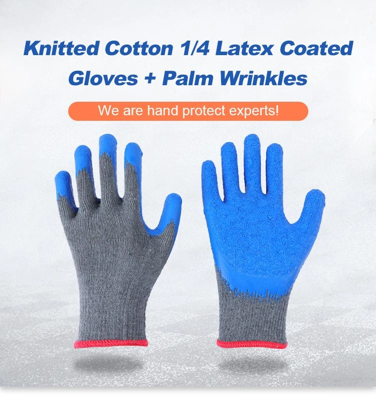 100g Thread Polycotton Latex Crinkle Palm Coated Protective Safety Work Rubber Labor Gloves