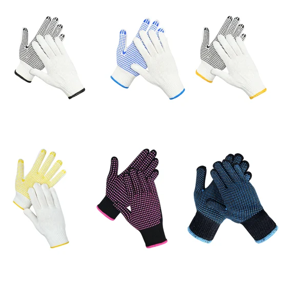 中国卸売安全作業手袋労働/作業 Guantes PVC 点線/ドット綿ニット手袋